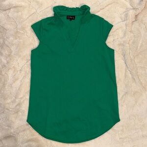 Green Sleeveless Top with Ruffle Collar